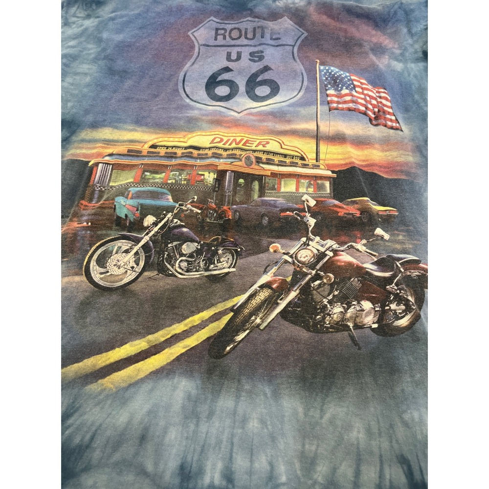 The Mountain Route 66 Tie Dye Graphic T Shirt Men XL Blue Motorcycle Diner US 66